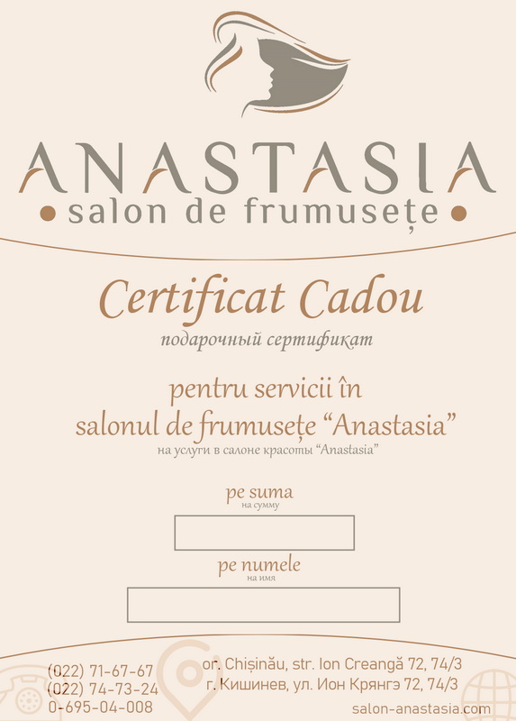Certificat cadou pentru serviciile salonului de frumusețe „Anastasia”